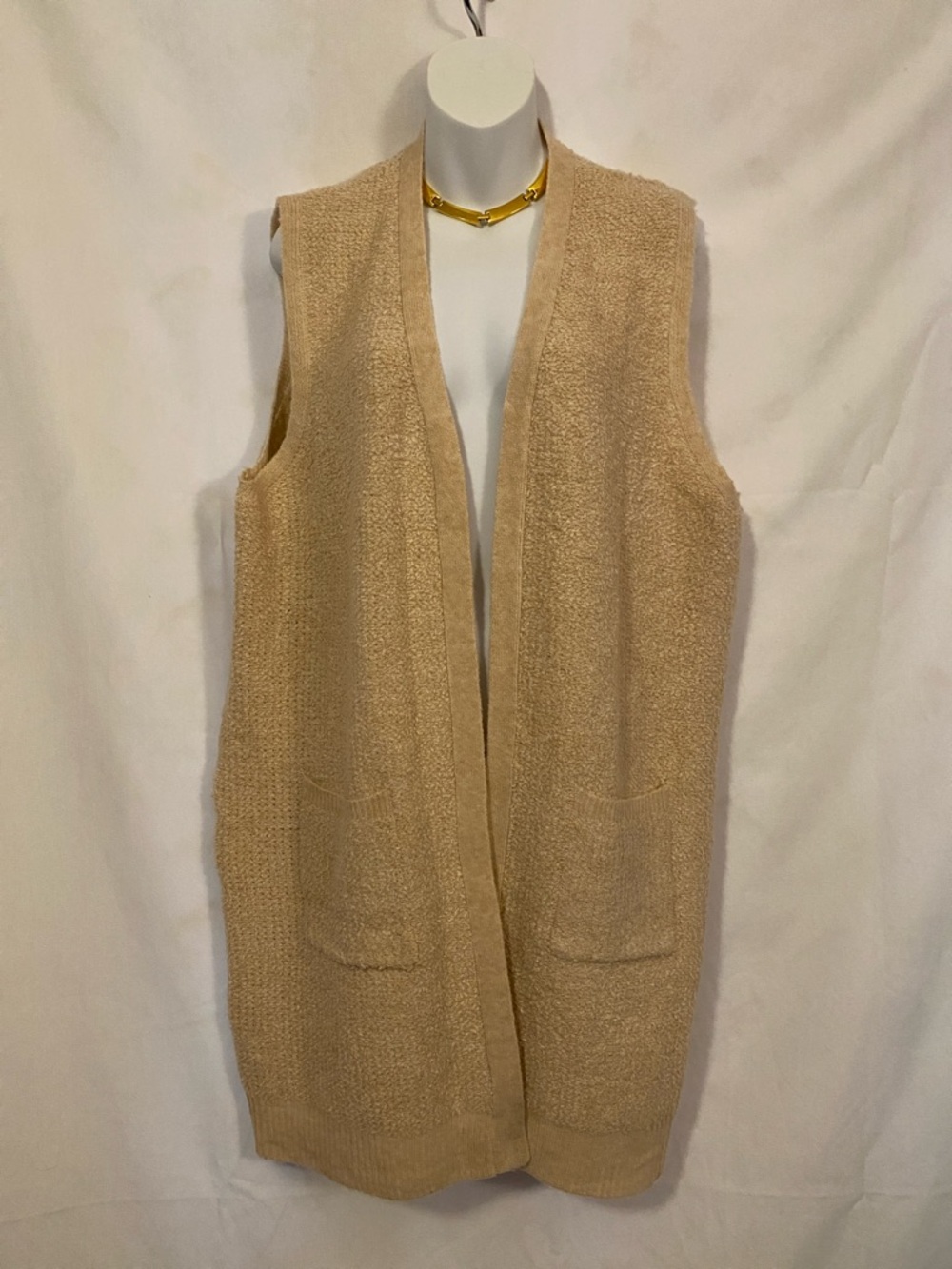 Textured Tan Bouclé Open Vest